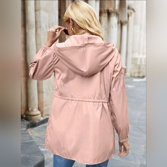 NWT Shein pink lightweight drawstring zip up hooded jacket XL - Picture 3 of 3
